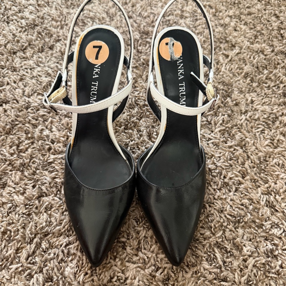 Ivanka Trump Black Pumps with White Slingback Strap